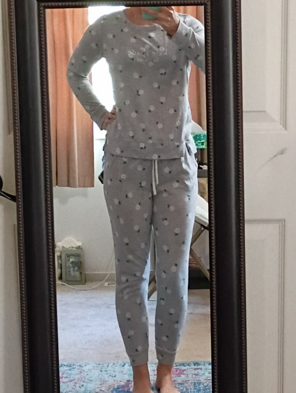 Women's Kate Spade Grey Daisy-Print PJ Pants & Top Set M